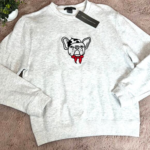 NWT French Connection Frenchie Embroidered Longsleeve Crewneck Sweater Small - Picture 1 of 10